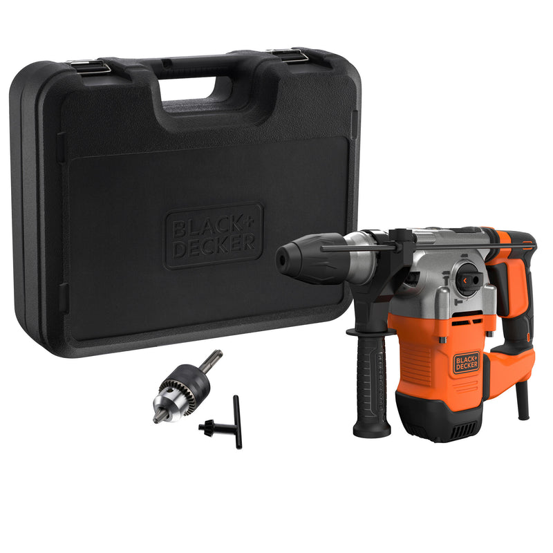 Black&Decker (BEHS03K-QS) SDS-Plus 1,250W 3-mode 3.7J hammer, 13mm drill bit adapter with wrench, side handle and case