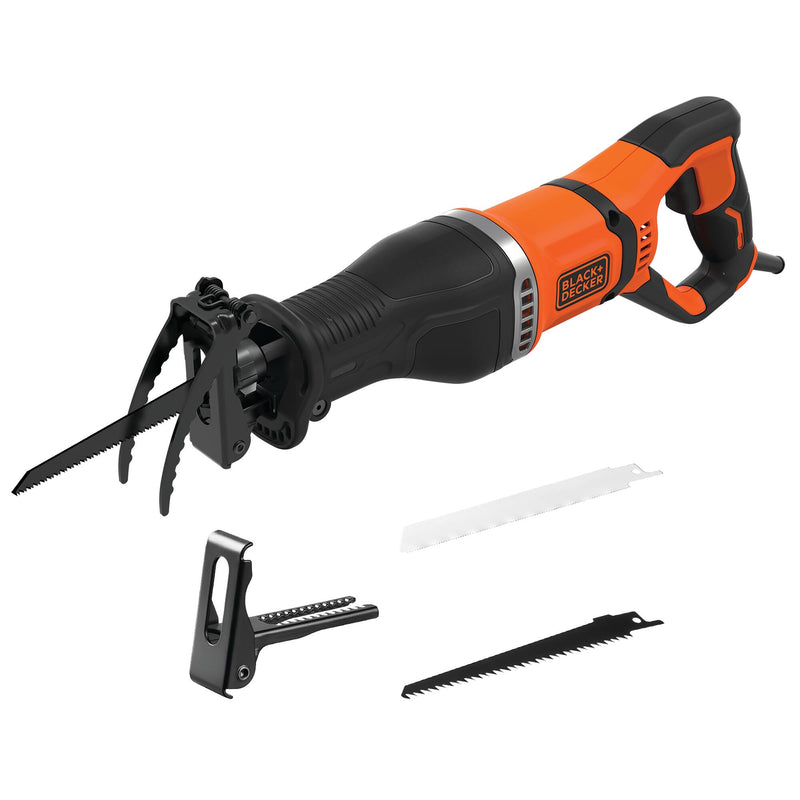 Black&Decker (BES301-QS) 750W Reciprocating Saw, variable speed, 20mm stroke. With 1 wood blade, 1 metal blade, and branch holder.
