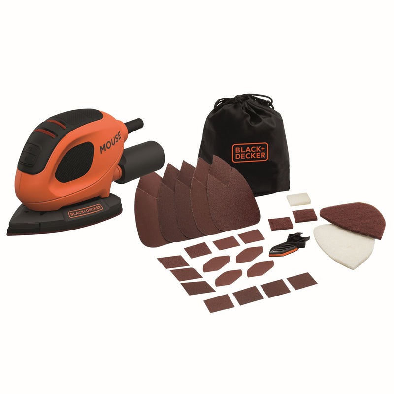 Black&Decker (BEW230BC-QS) Mouse® 55W Detail Sander, 110mm/cm² Sheet, 15 Attachments, Carry Bag