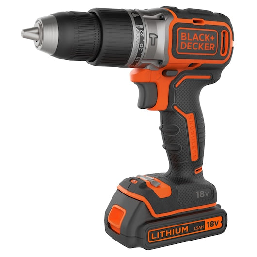 Berbequim de impacto sem fio Black&Decker (BL188K-QW) 18V com motor sem escova, 2 velocidades, bateria de 1,5Ah e carregador de 400mA em caixa de kit.