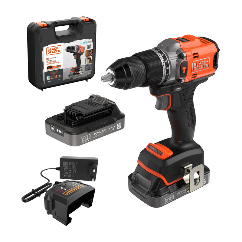 Black&Decker (BLD683D2XK-QW) 18V Brushless Hammer Drill with 2x 2Ah Batteries and Case