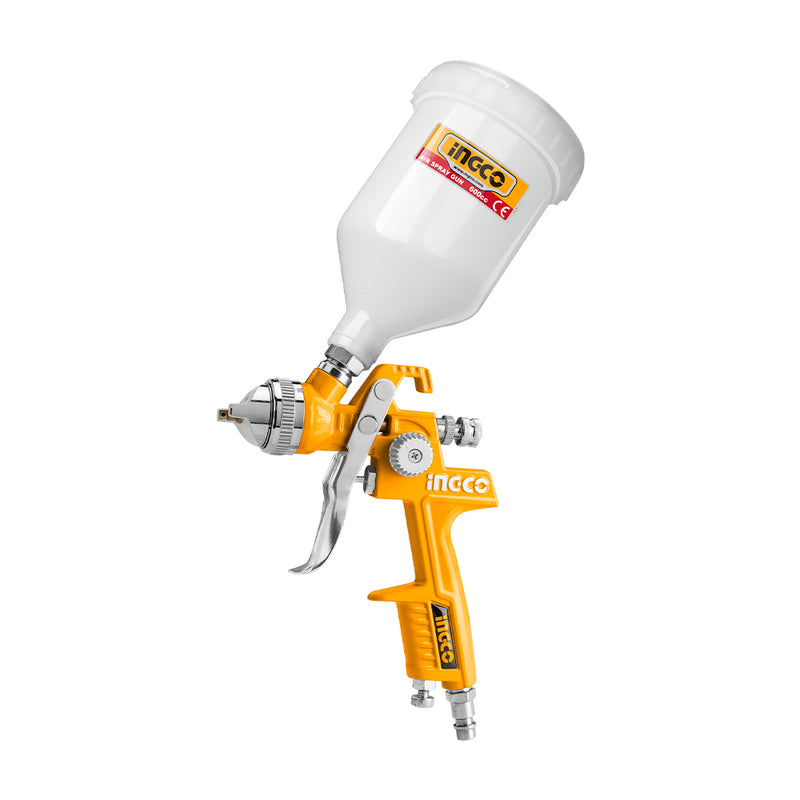 Pistola de pintura INGCO (ASG1061) con depósito superior de plástico, 2,5-3,5 lb, 600 cc