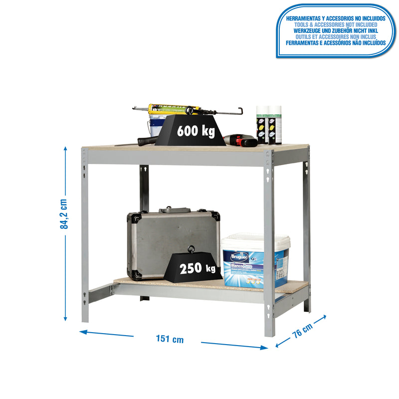 Workbench Simonwork BT0 1500x750 Grey/Wood - (842x1510x760)
