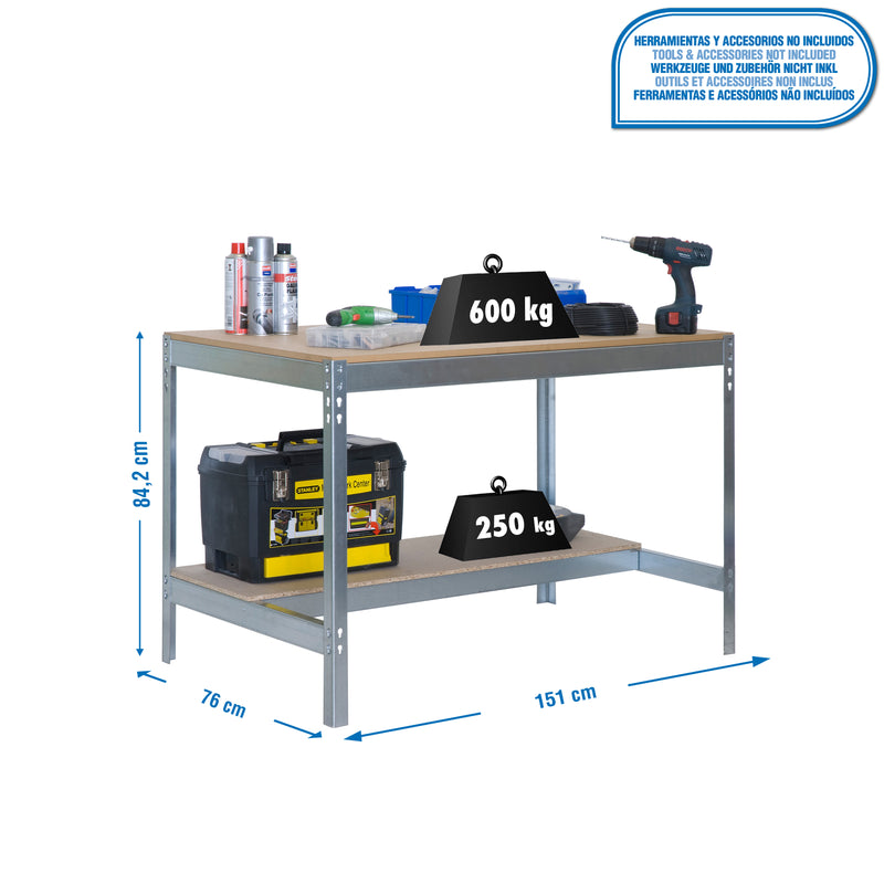 Workbench Simonwork BT0 1500x750 Galv/Wood - (842x1510x760)