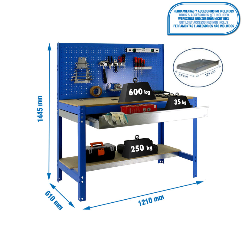 Workbench Simonwork BT2 Box 1200 Blue/Wood - (1445x1210x610)