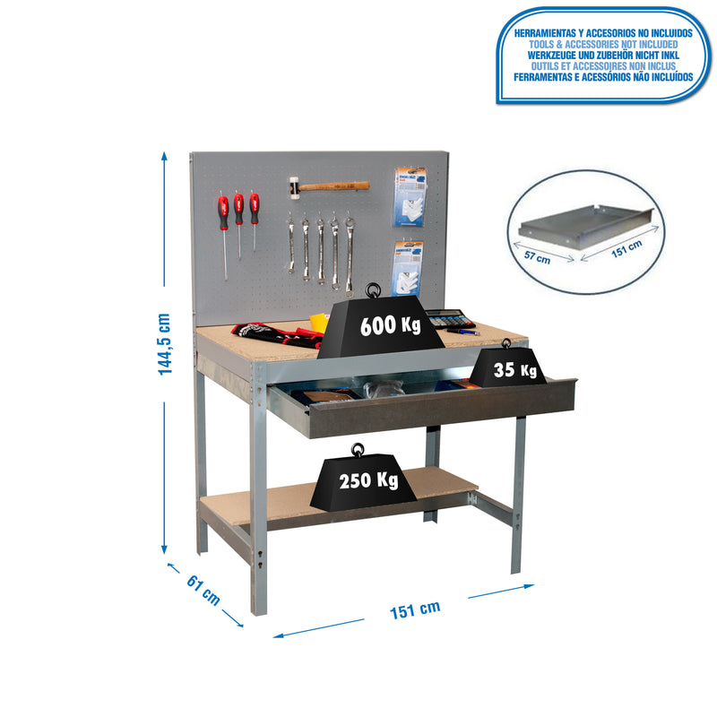 Workbench Simonwork BT2 Box 1500 Grey/Wood - (1445x1510x610)