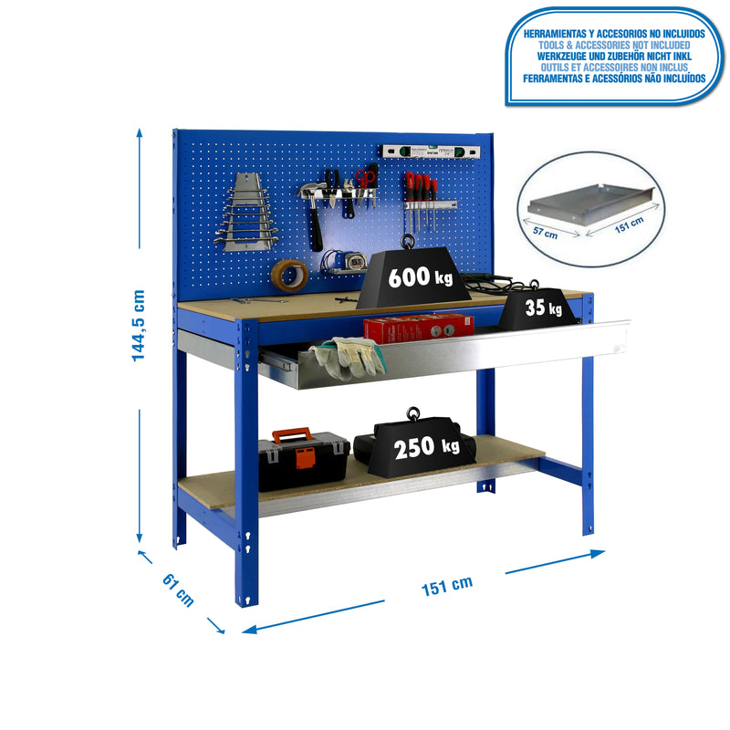 Workbench Simonwork BT2 Box 1500 Blue/Wood - (1445x1510x610)