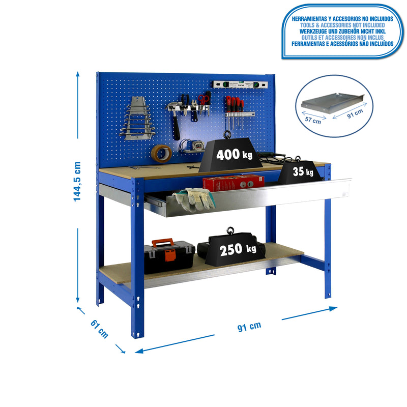 Workbench Simonwork BT2 Box 900 Blue/Wood - (1445x910x610)
