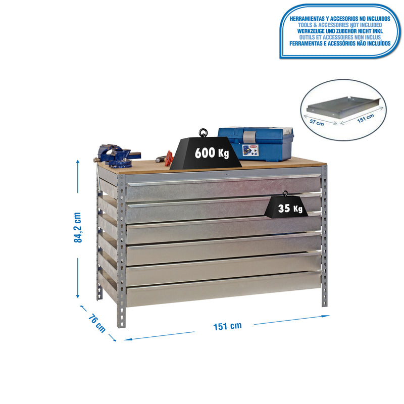 Workbench Simonwork BT5 Box6 1500 Grey/Wood - (842x1510x760)