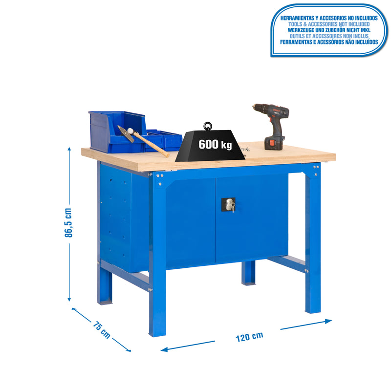 Workbench Simonwork BT6 MDF Cabinet 1200 Blue/Wood - (865x1200x750)