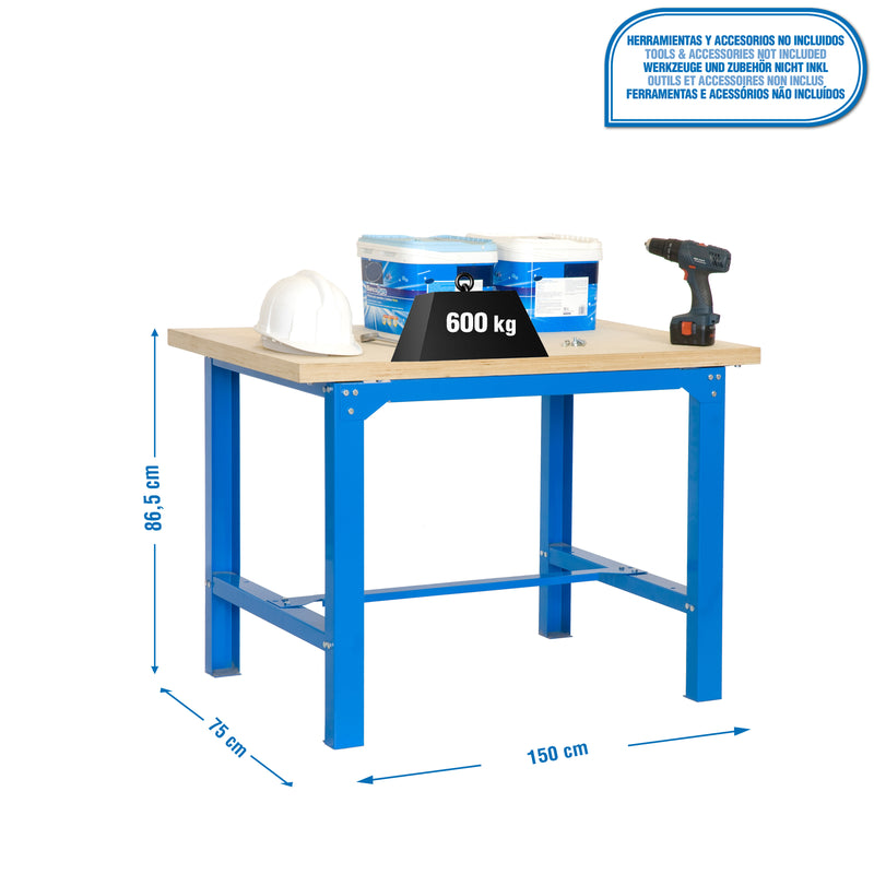 Workbench Simonwork BT6L MDF 1500x750 Blue/Wood - (865x1500x750)