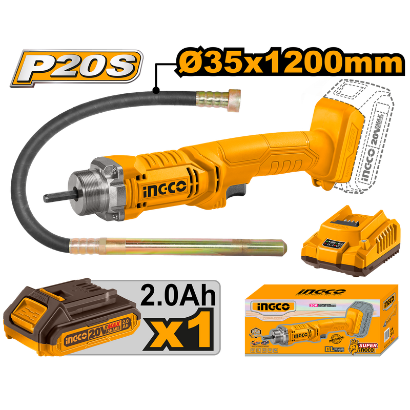 INGCO (CCVLI2023011) Concrete Vibrator 20V lithium 1 Battery 2.0Ah