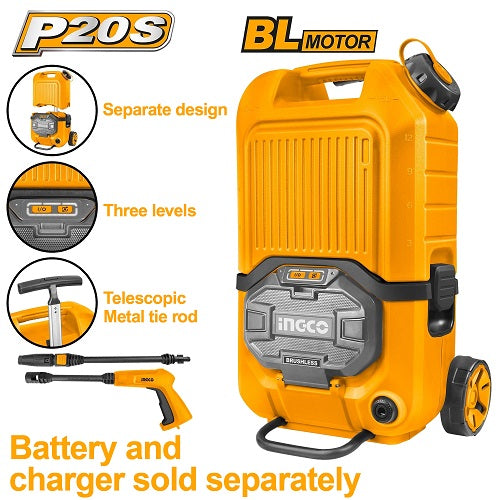 INGCO (CPWLI4006) Lavadora de alta pressão sem fios e sem escovas 40 V 20 V+20 V