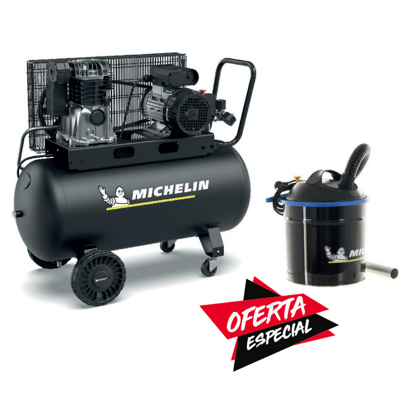 Kit Michelin - Compressor 100L 2.0HP (MK102-100-2M) + Aspirador de Cinzas (VCX20)