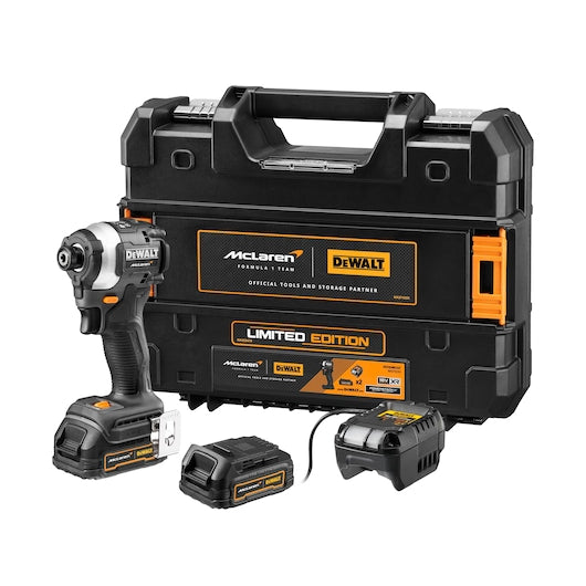 Dewalt (DCF85ME2GT-QW) 18V XR Brushless Compact Impact Driver - DEWALT x McLaren F1 Team LIMITED Edition - 2 X 1.7Ah POWERSTACK Battery