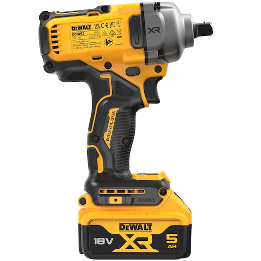 Dewalt (DCF892P2T-QW) 18V XR® Brushless 1/2" Detent Pin Mid Torque Impact Wrench - 2 x 5Ah