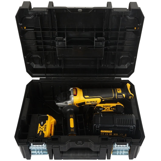 Amoladora angular Dewalt (DCG405P2-QW) XR® de 18 V sin escobillas, 125 mm, con interruptor de paleta - 2 x 5 Ah