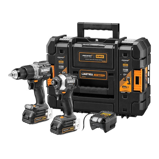 Dewalt (DCK200ME2GT-QW) McLaren/DeWalt Edición Limitada - Kit doble sin escobillas XR de 18 V con 2 baterías GFN PowerStack de 1,7 Ah