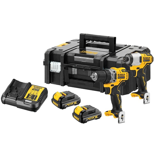 Kit de taladro atornillador subcompacto y atornillador de impacto sin escobillas XR de 12 V Dewalt (DCK2110C2T-QW) en TSTAK
