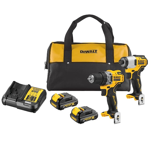 Kit de taladro atornillador y atornillador de impacto subcompacto sin escobillas XR de 12 V Dewalt (DCK2110C2-QW) en bolsa