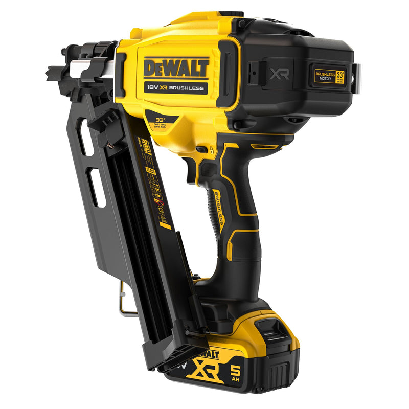 Clavadora neumática Dewalt (DCN930P2-QW) XR sin escobillas de 18 V, 33º, 90 mm - 2 x 5 Ah