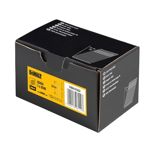 Pregos de acabamento angulares Dewalt (DNBA1632SZ) de aço inoxidável, 32 mm x 1,61 mm, calibre 16