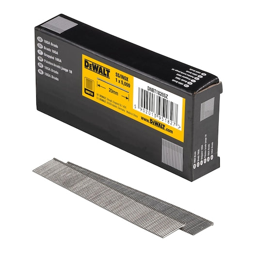 Dewalt (DNBT1820SZ) Pregos de aço inoxidável de 20 mm x 1,25 mm e calibre 18 (pacote com 5000 unidades)