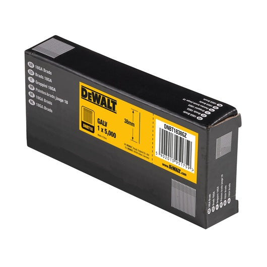 Dewalt (DNBT1838GZ) Pregos de acabamento galvanizados de 38 mm x 1,25 mm e calibre 18 (pacote com 5000 unidades)