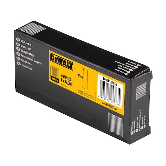 Dewalt (DNBT1840SZ) Pregos de aço inoxidável de 38 mm x 1,25 mm e calibre 18 (pacote com 5000 unidades)