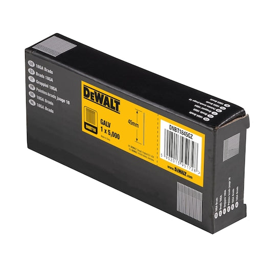 Dewalt (DNBT1845GZ) Pregos de acabamento galvanizados de 45 mm x 1,25 mm, calibre 18 (pacote com 5000 unidades)