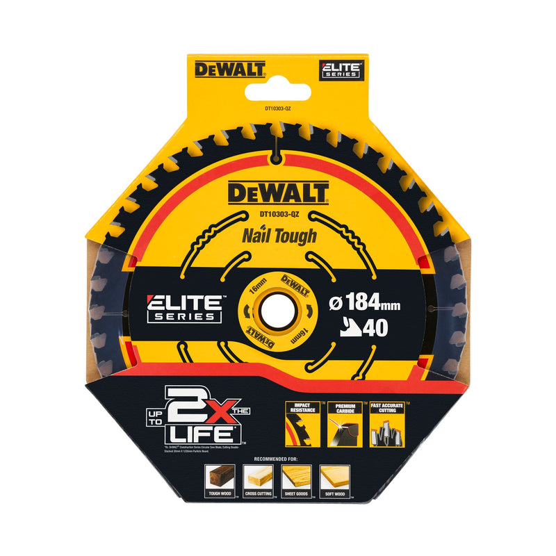 Dewalt (DT10303-QZ) ELITE SERIES 184mm x 16mm 40T Circular Saw Blade