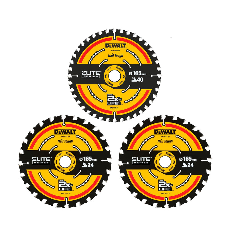 Dewalt (DT10397-QZ) ELITE SERIES 165mm x 20mm Circular Saw Blade (3 Pk)