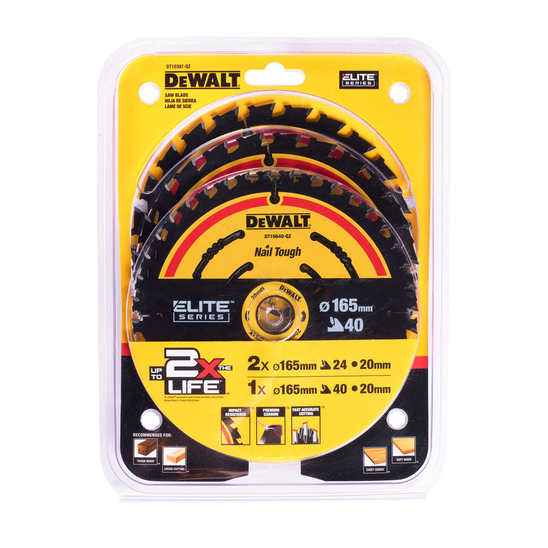 Dewalt (DT10397-QZ) ELITE SERIES 165mm x 20mm Circular Saw Blade (3 Pk)