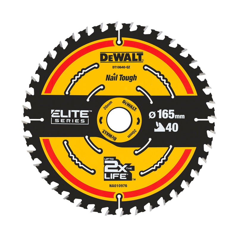 Dewalt (DT10640-QZ) ELITE SERIES 165mm x 20mm 40T Circular Saw Blade