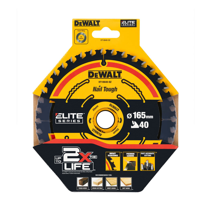 Dewalt (DT10640-QZ) ELITE SERIES 165mm x 20mm 40T Circular Saw Blade