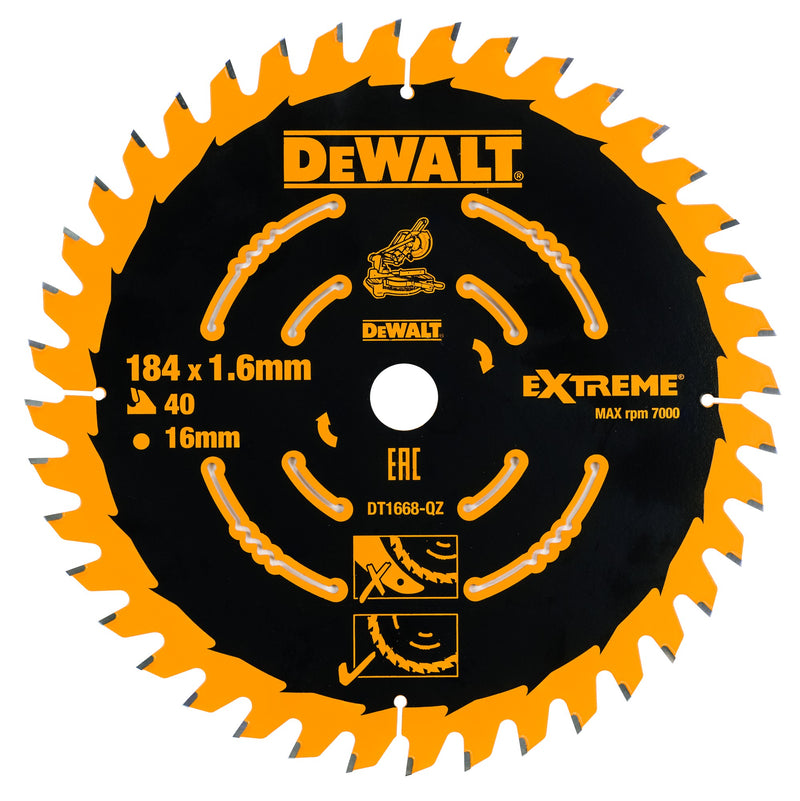 Dewalt (DT1668-QZ) EXTREME 2nd Fix 184mm x 16mm 40T Circular Saw Blade