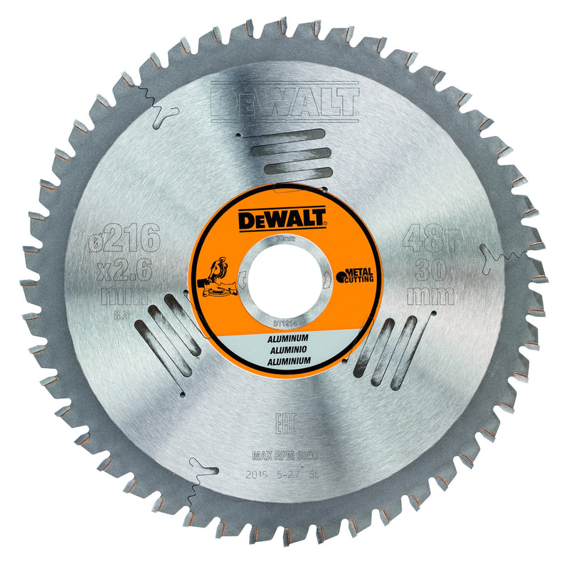 Hoja de sierra circular de aluminio Dewalt (DT1914-QZ) de 216 mm x 30 mm y 48 dientes