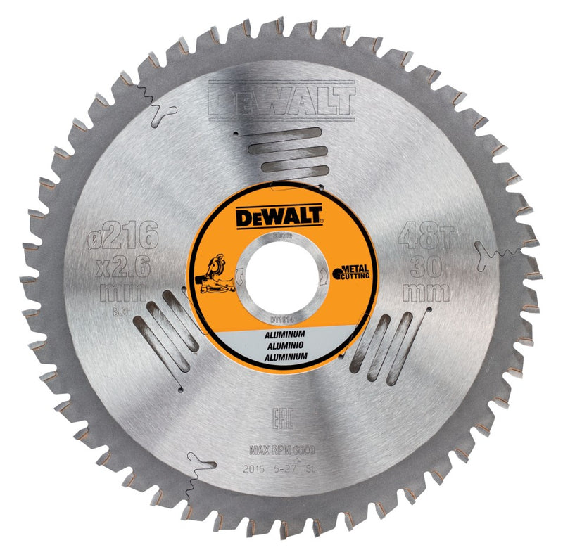 Hoja de sierra circular de aluminio Dewalt (DT1914-QZ) de 216 mm x 30 mm y 48 dientes