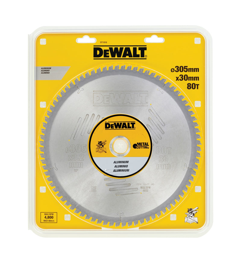Hoja de sierra circular de aluminio Dewalt (DT1916-QZ) de 305 mm x 30 mm y 80 dientes