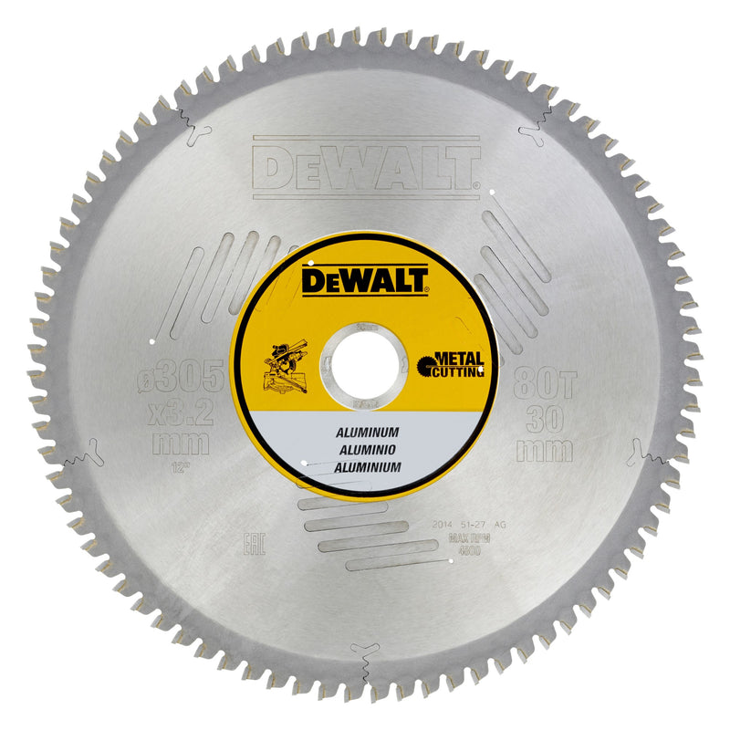 Hoja de sierra circular de aluminio Dewalt (DT1916-QZ) de 305 mm x 30 mm y 80 dientes