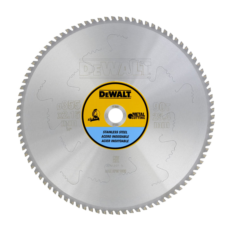 Dewalt (DT1922-QZ) 355mm x 25.4mm 90T Stainless Steel Cutting Circular Saw Blade