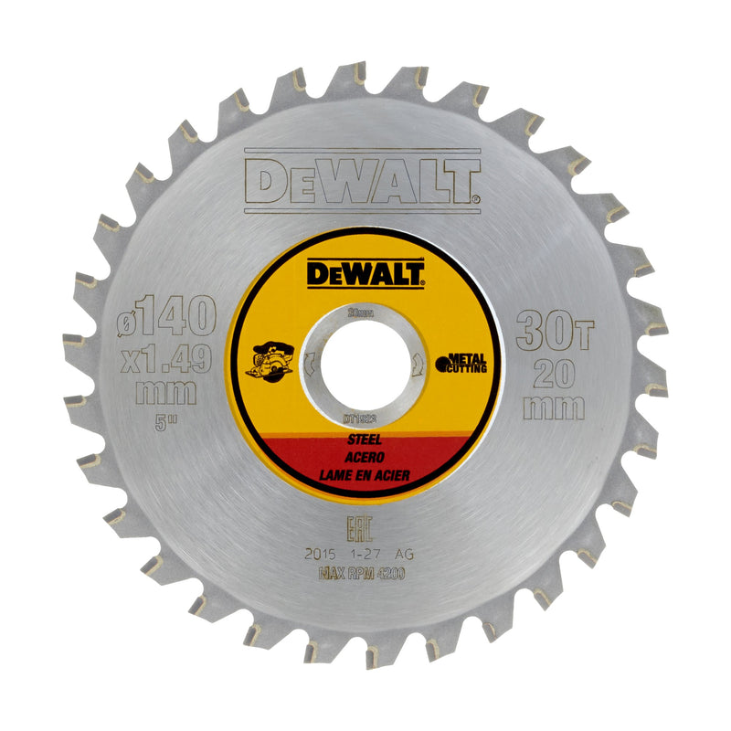 Hoja de sierra circular de acero inoxidable 30T Dewalt (DT1923-QZ) de 140 mm x 20 mm