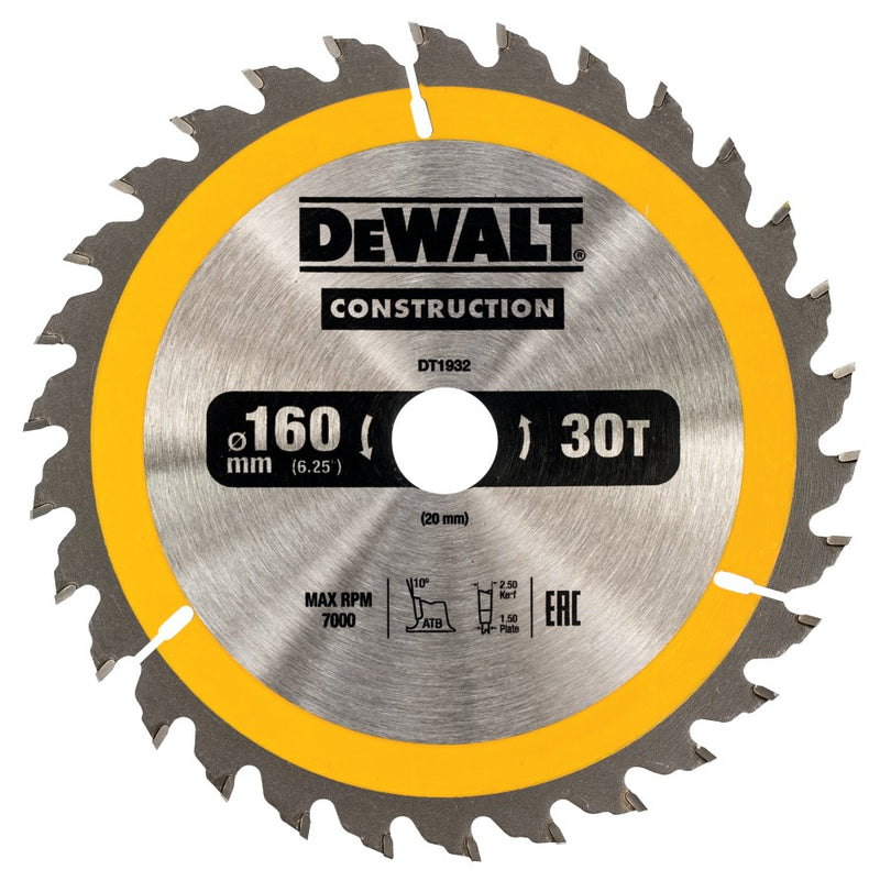 Hoja de sierra circular de uso general Dewalt (DT1932-QZ) de 160 mm x 20 mm y 24 dientes