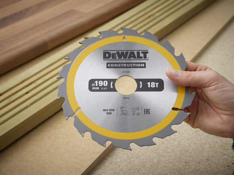 Hoja de sierra circular Dewalt (DT1943-QZ) de 190 mm x 30 mm y 18 dientes