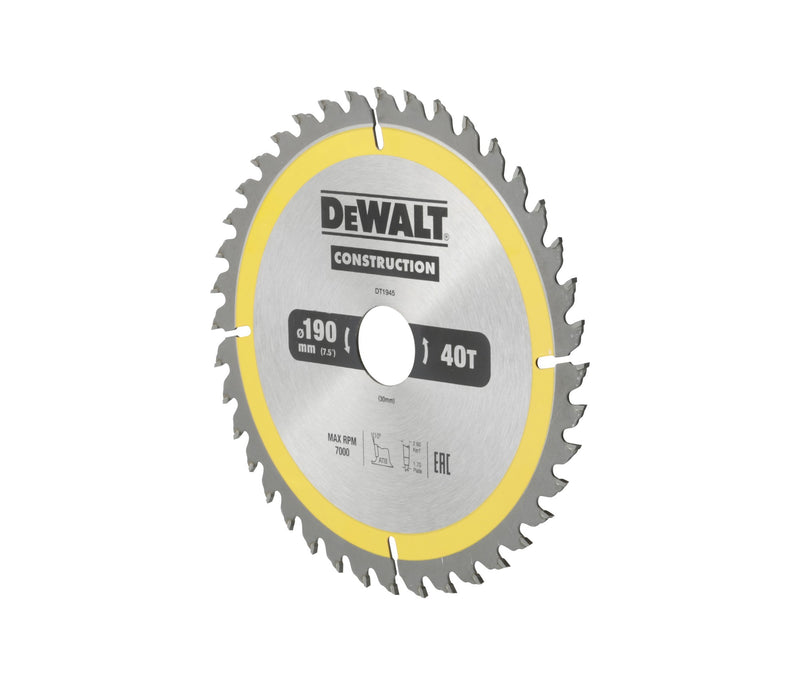 Hoja de sierra circular Dewalt (DT1945-QZ) de 190 mm x 30 mm y 40 dientes