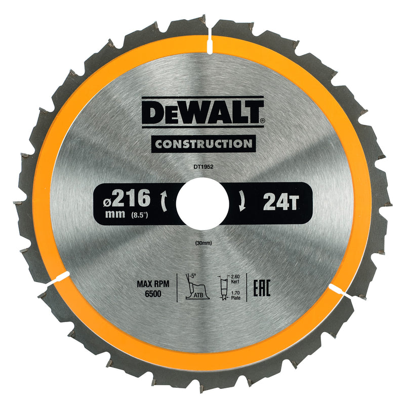 Hoja de sierra circular Dewalt (DT1952-QZ) de 216 m x 30 mm y 24 dientes