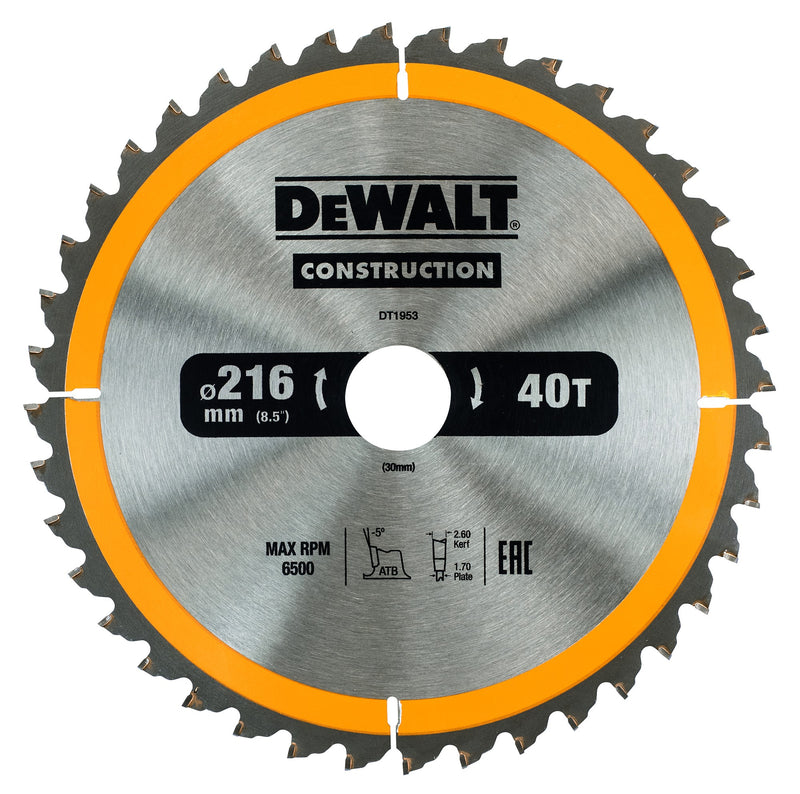 Hoja de sierra circular Dewalt (DT1953-QZ) de 216 mm x 30 mm y 40 dientes