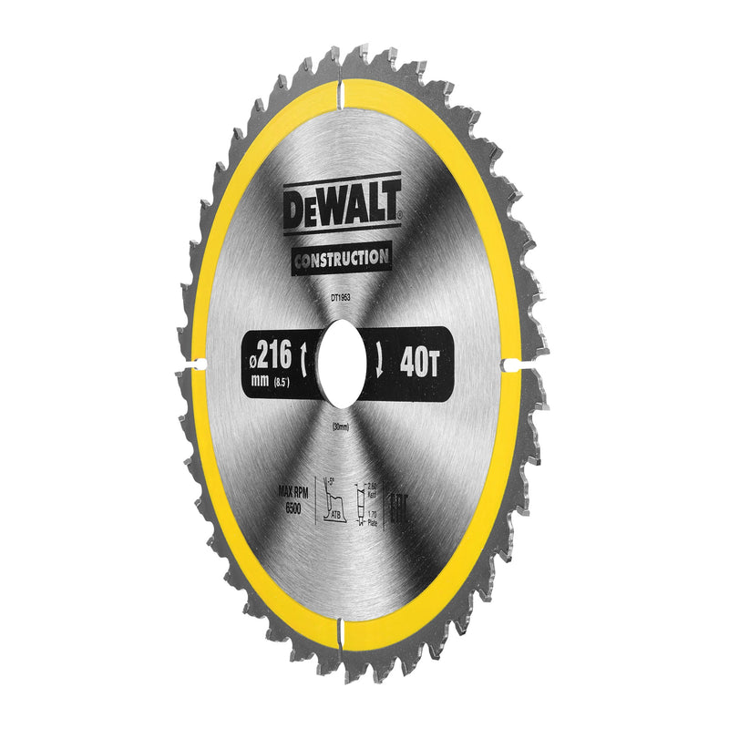 Hoja de sierra circular Dewalt (DT1953-QZ) de 216 mm x 30 mm y 40 dientes