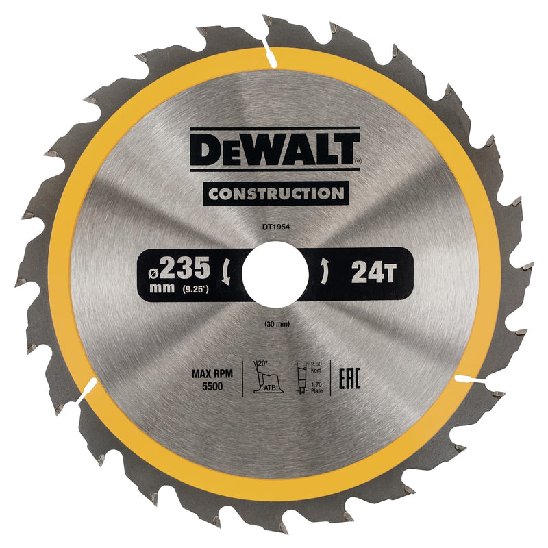 Hoja de sierra circular Dewalt (DT1954-QZ) de 235 mm x 30 mm y 24 dientes