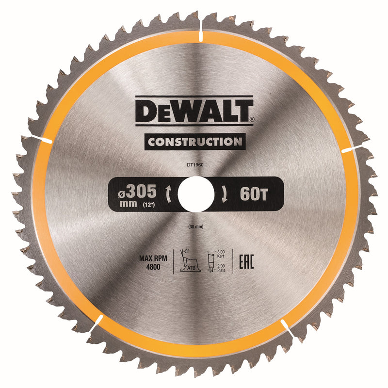 Hoja de sierra circular Dewalt (DT1960-QZ) de 305 mm x 30 mm y 60 dientes